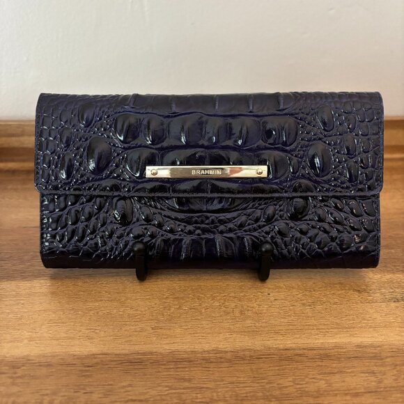 Brahmin Handbags - Brahmin Navy Blue Anchor Melbourne Croc Embossed Leather Cordelia Wallet